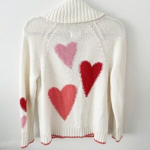 Maeve Shawl Cardigan Cozy Heart Pattern Sweater - White and Red size XS